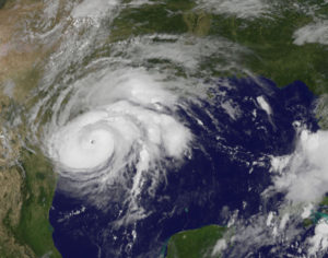 NASA GOES satellite image of Hurricane Harvey making landfall in Texas August 25, 2017 