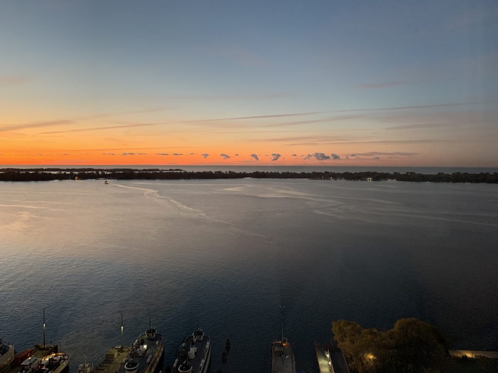 Toronto sunrise looking south towards Lake Ontario.