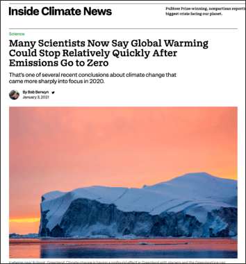 INSIDE CLIMATE NEWS: "Global Warming Could Stop Relatively Quickly After Emissions Go to Zero"